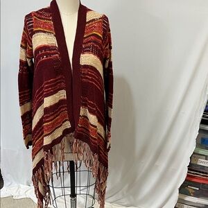 Lucky Brand Burgundy and Cream Striped Cardigan